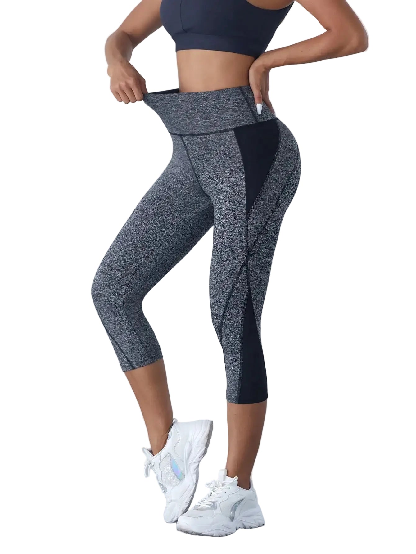 Women's Color Block High Waist Capri Yoga Leggings - Stride Leggings