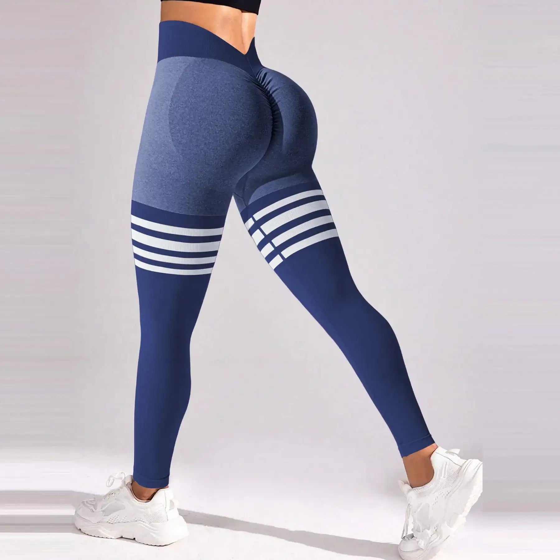 Women's V-Back High Waist Yoga Stripe Leggings