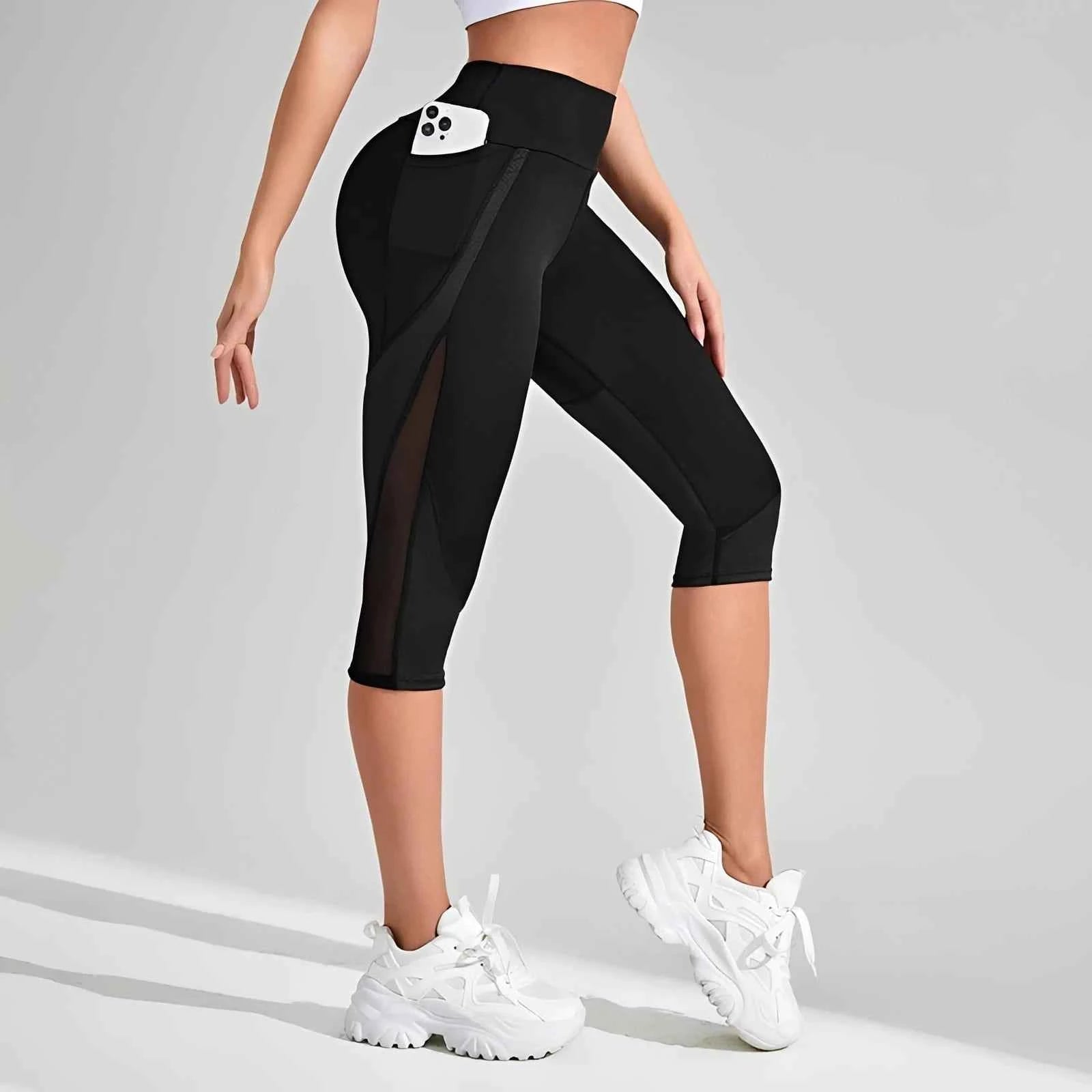 Women's Mesh High Waist Yoga Capri Leggings
