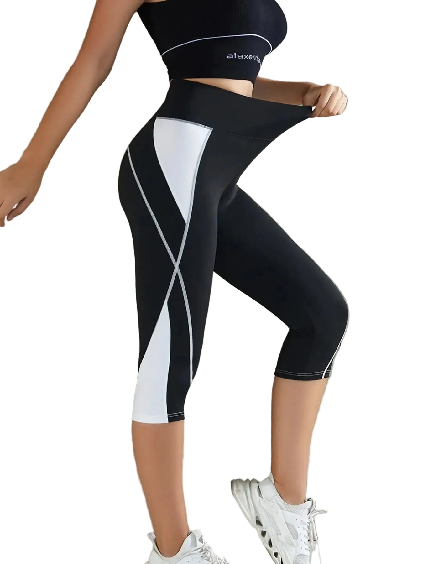 Women's Color Block High Waist Capri Yoga Leggings - Stride Leggings