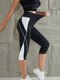 Women's Color Block High Waist Capri Yoga Leggings