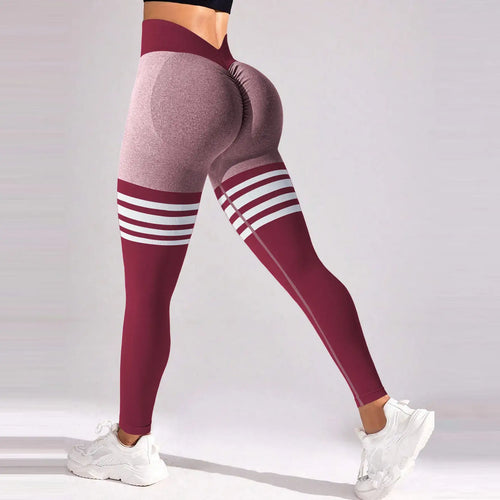 Women's V-Back High Waist Yoga Stripe Leggings
