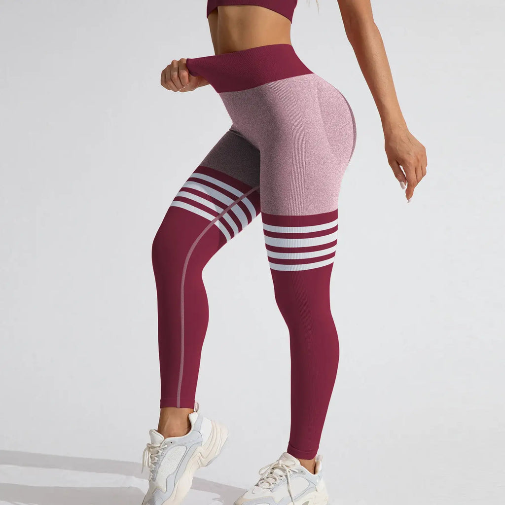 Women's V-Back High Waist Yoga Stripe Leggings