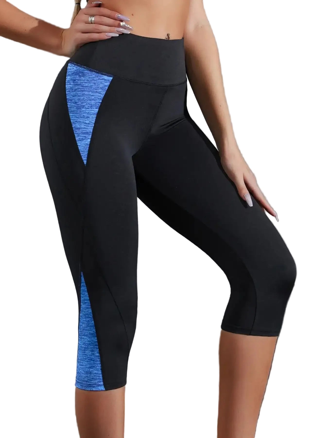 Women's Color Block High Waist Capri Yoga Leggings - Stride Leggings