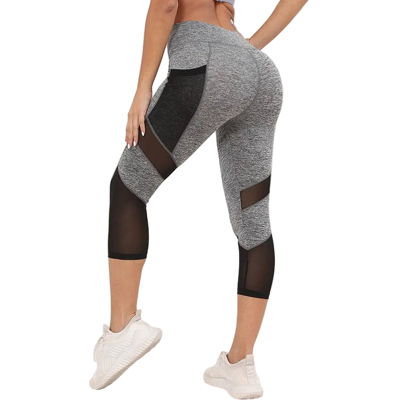 Women's Mesh High Waist Yoga Capri Leggings with Pockets