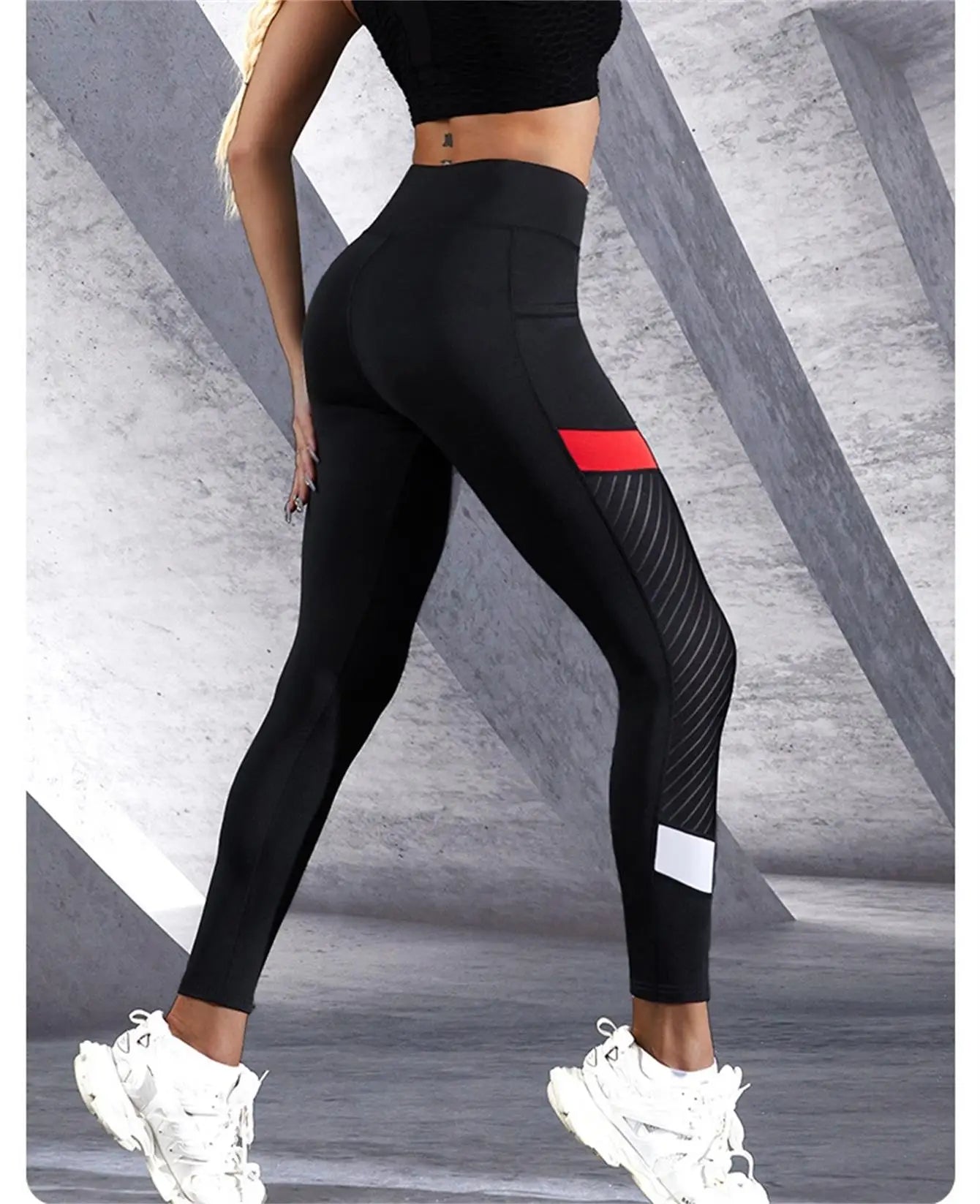 Women's Color Block Mesh High Waist Yoga Leggings