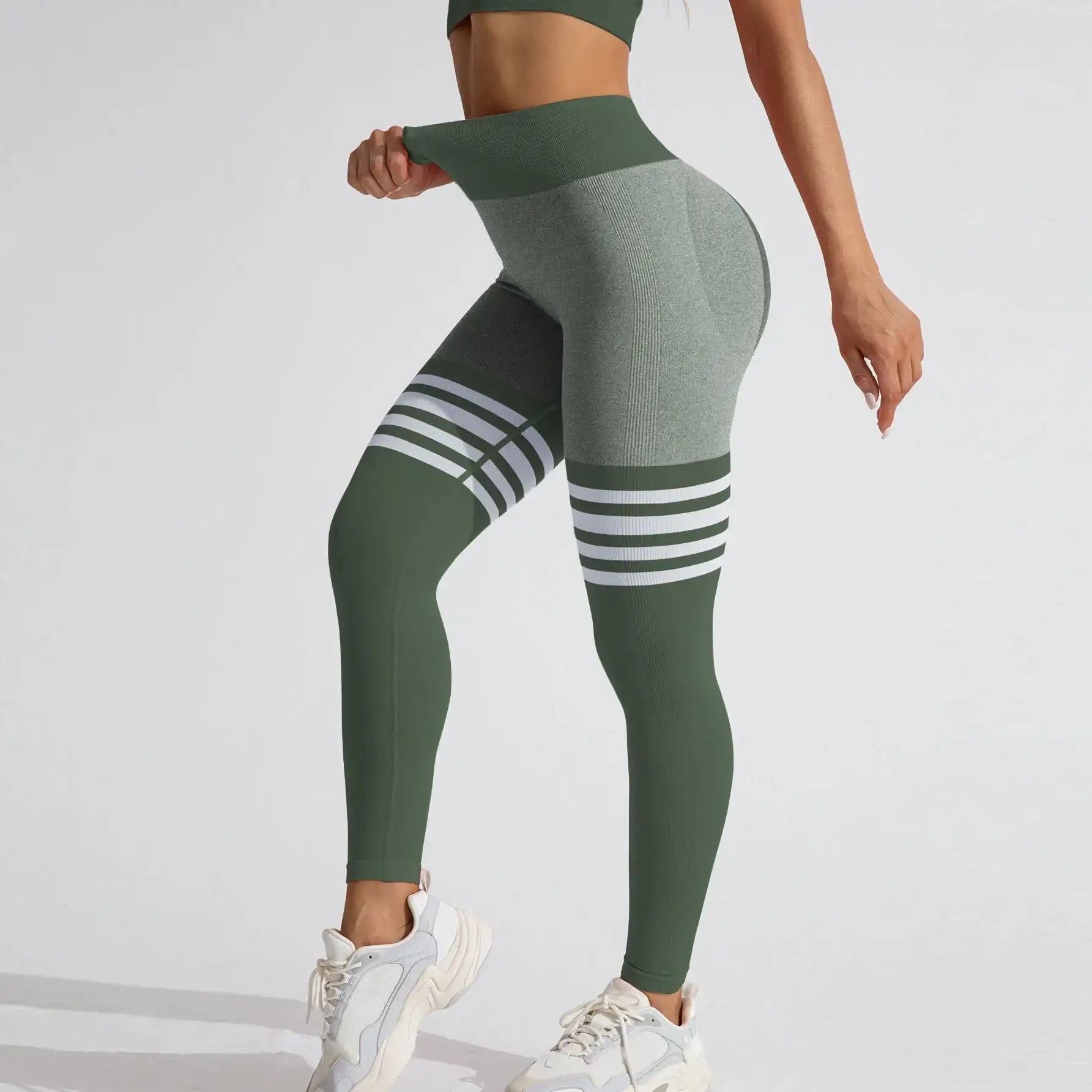 Women's V-Back High Waist Yoga Stripe Leggings