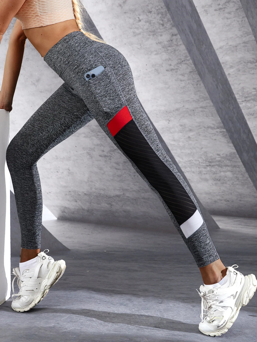 Women's Color Block Mesh High Waist Yoga Leggings