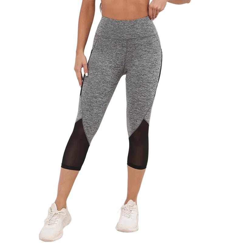 Women's Mesh High Waist Yoga Capri Leggings with Pockets