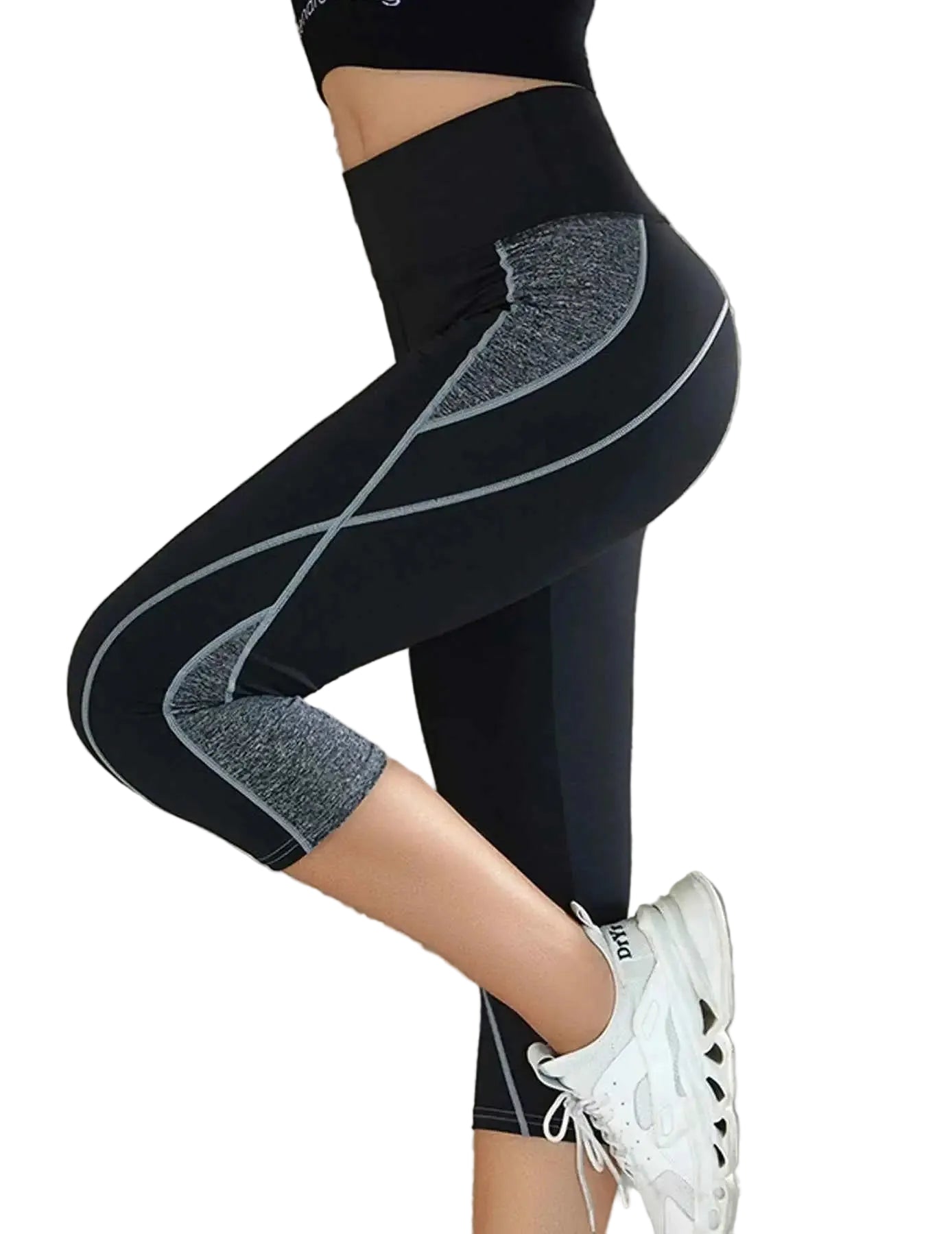 Women's Color Block High Waist Capri Yoga Leggings