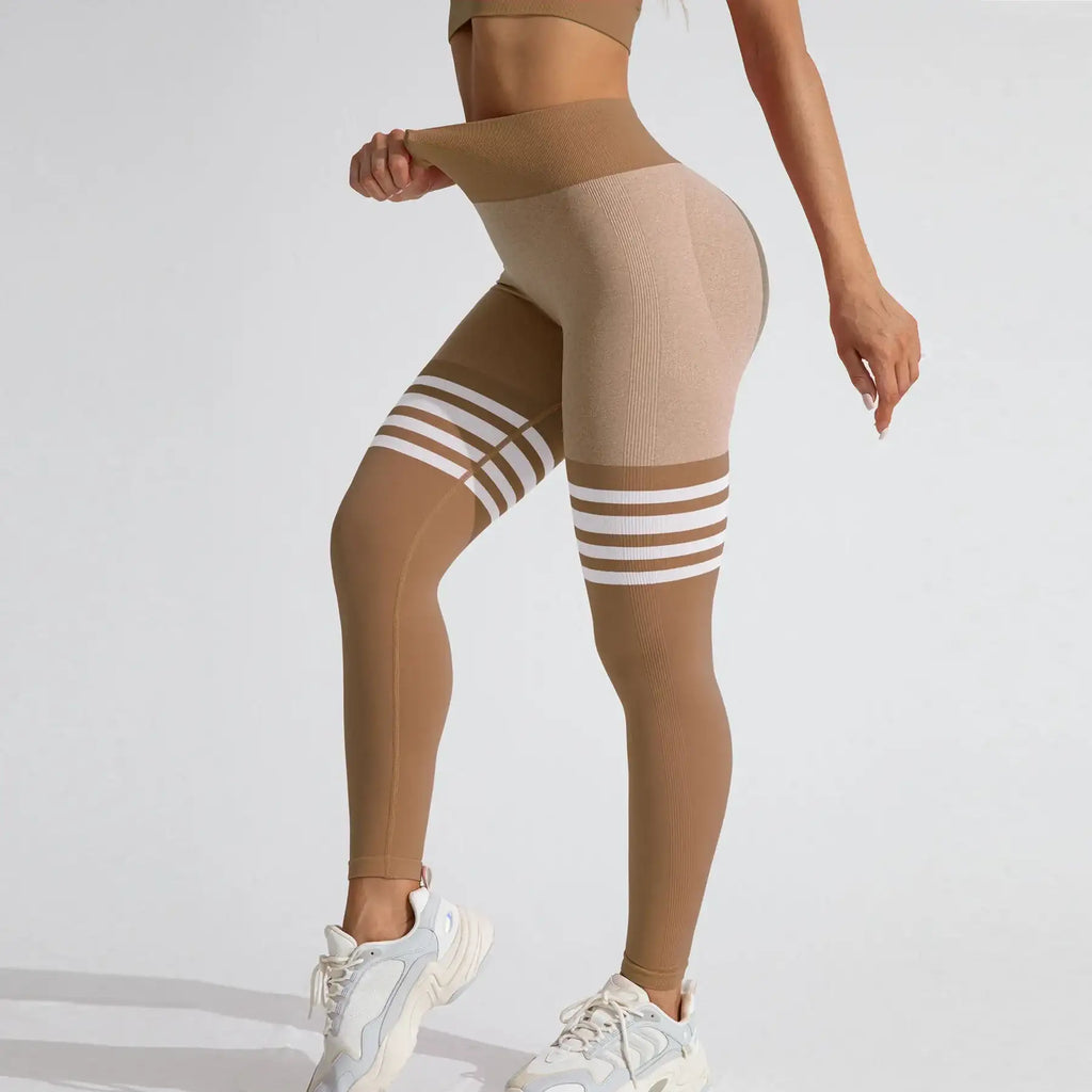 Women's V-Back High Waist Yoga Stripe Leggings
