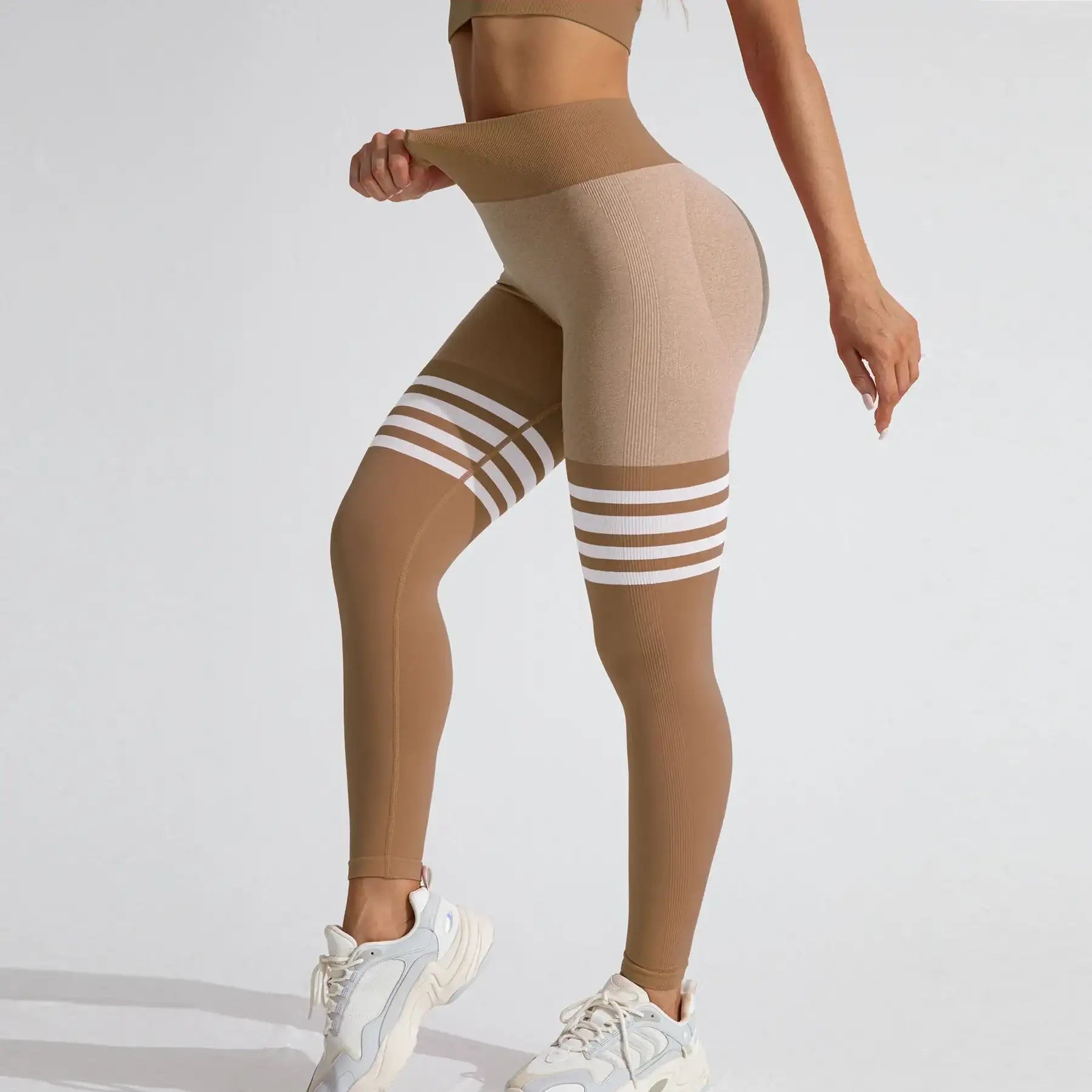Women's V-Back High Waist Yoga Stripe Leggings