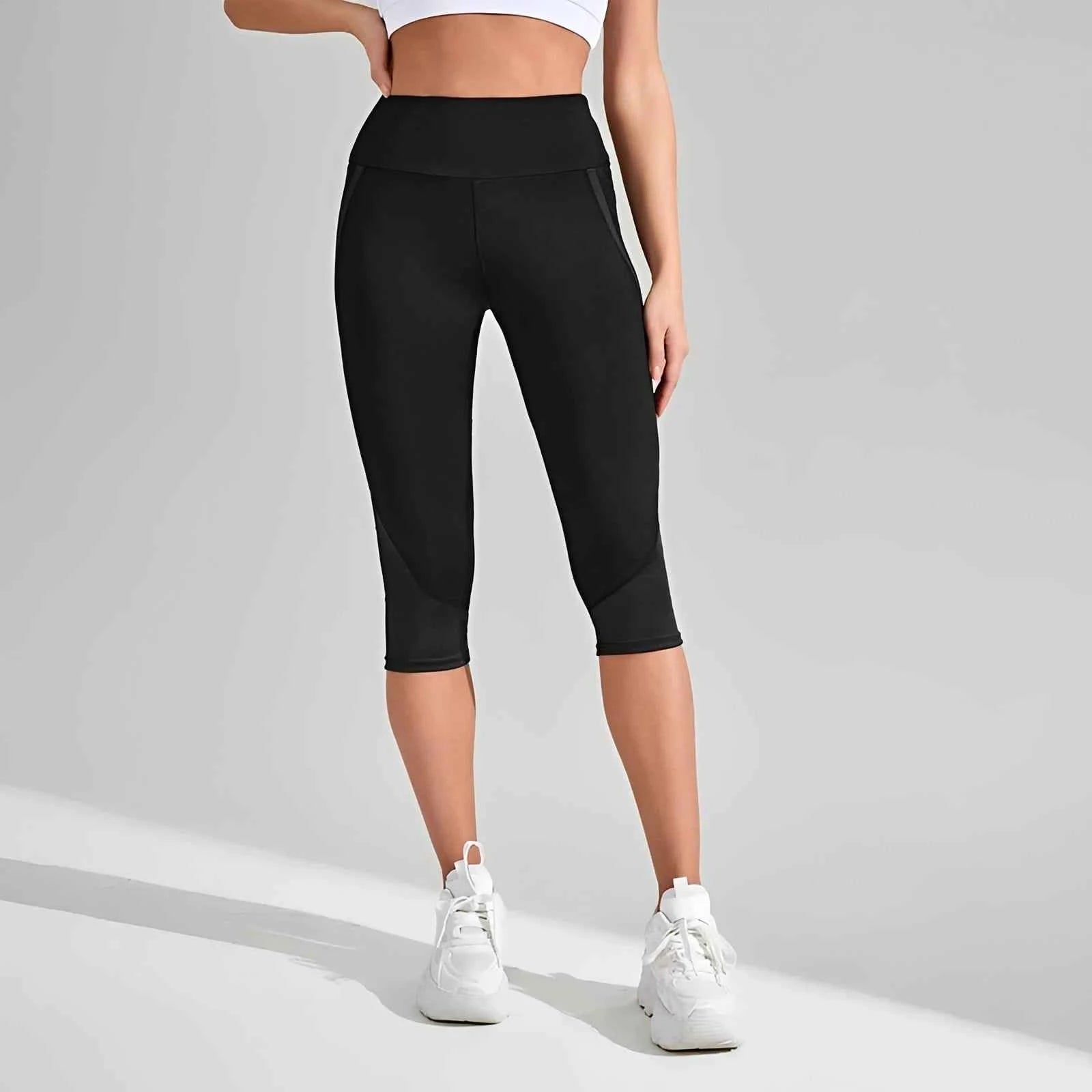 Women's Mesh High Waist Yoga Capri Leggings