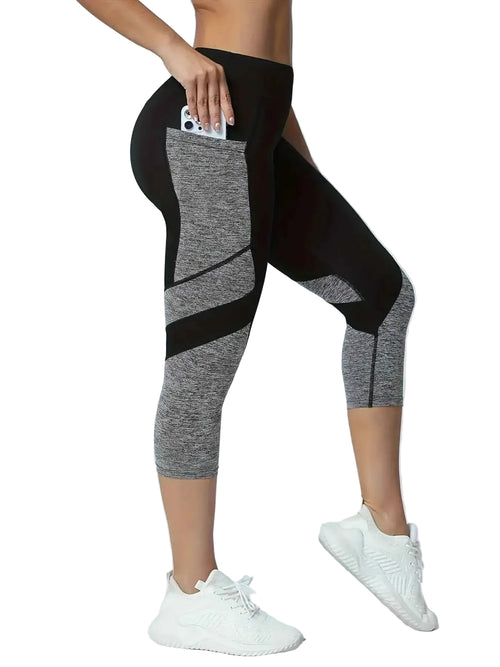 Women's Patchwork Side Pocket Capri Yoga Leggings