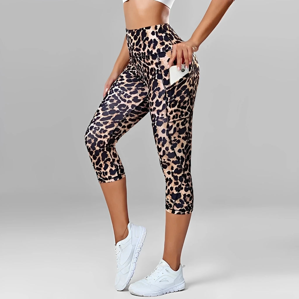 Women's Leopard Print Side Pocket Capris Leggings