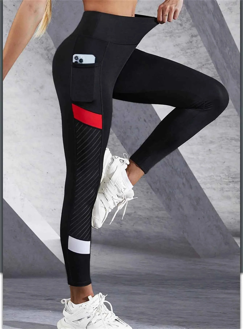 Women's Color Block Mesh High Waist Yoga Leggings