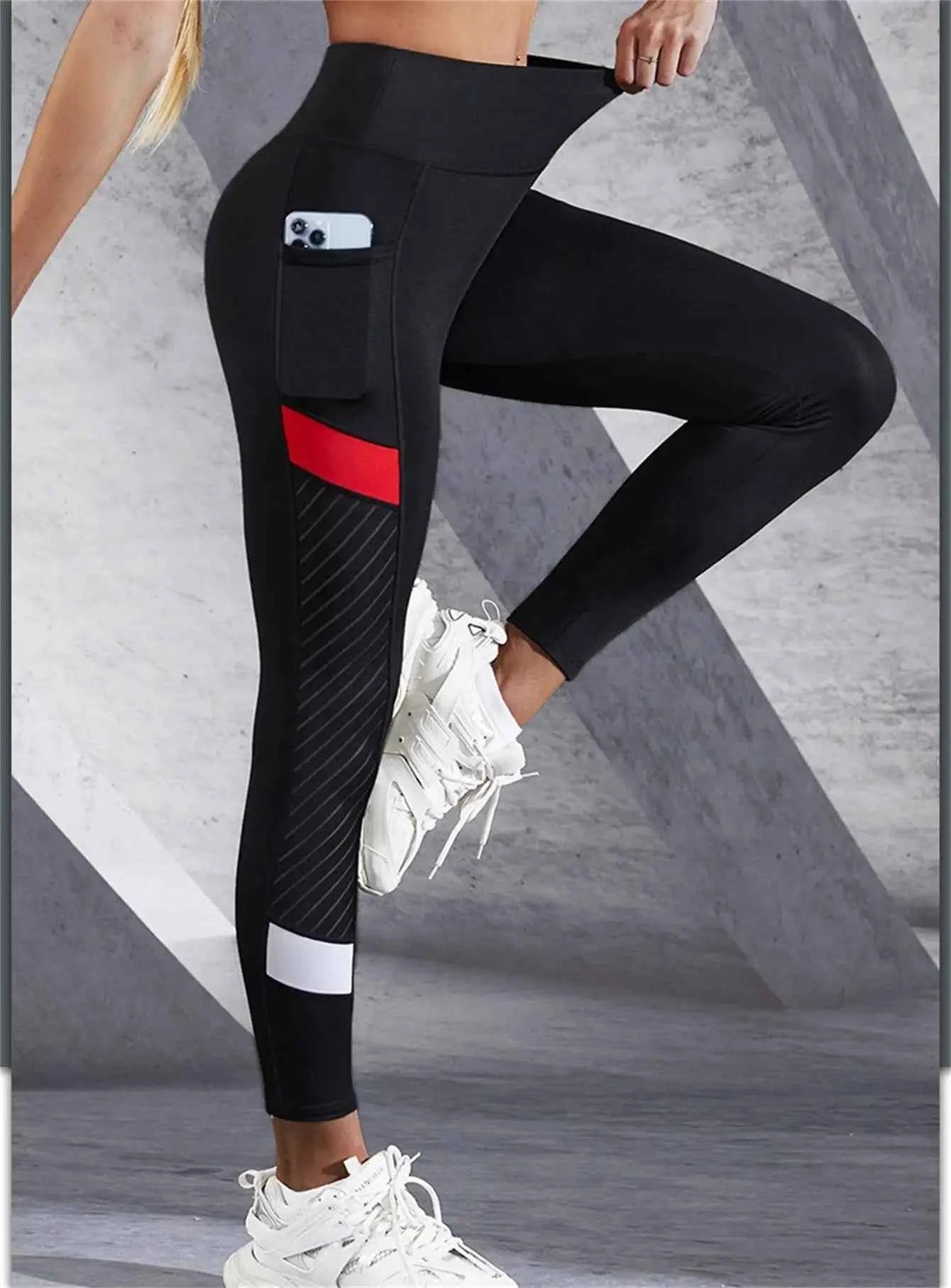 Women's Color Block Mesh High Waist Yoga Leggings