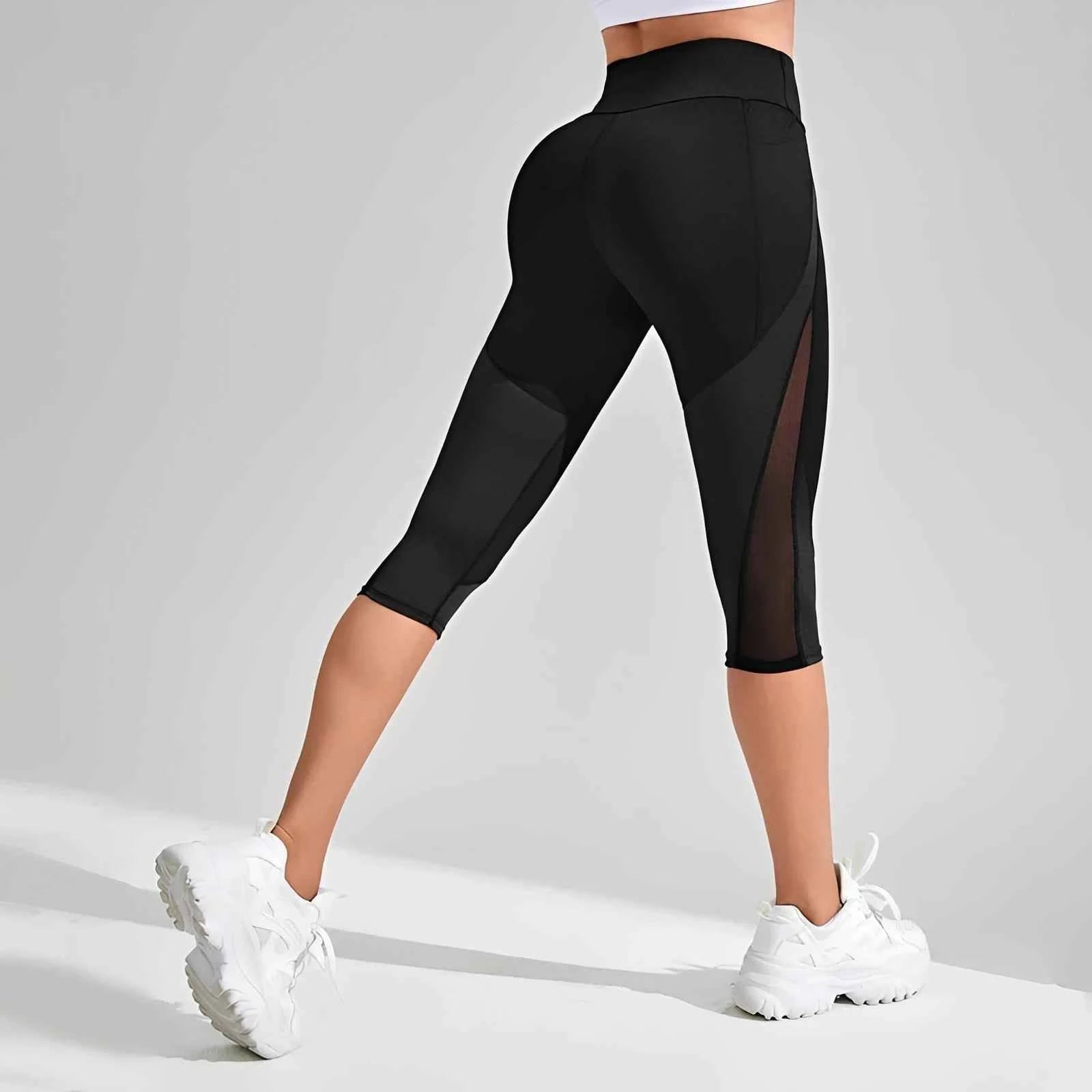 Women's Mesh High Waist Yoga Capri Leggings