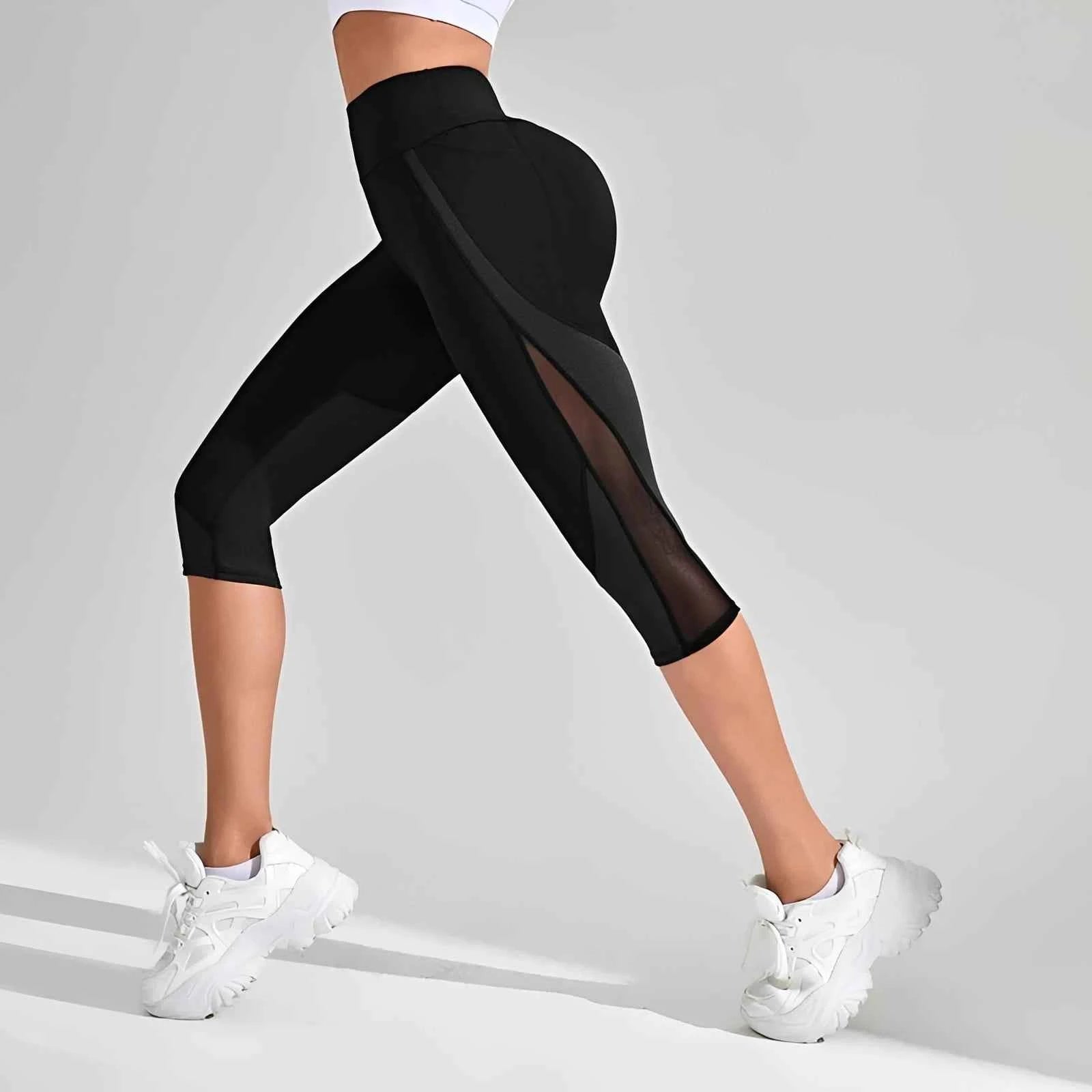 Women's Mesh High Waist Yoga Capri Leggings