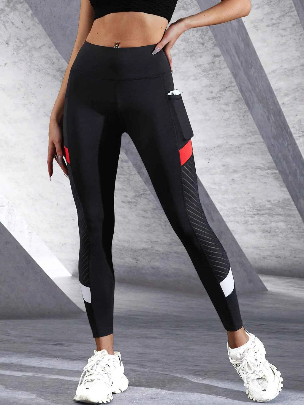 Women's Color Block Mesh High Waist Yoga Leggings