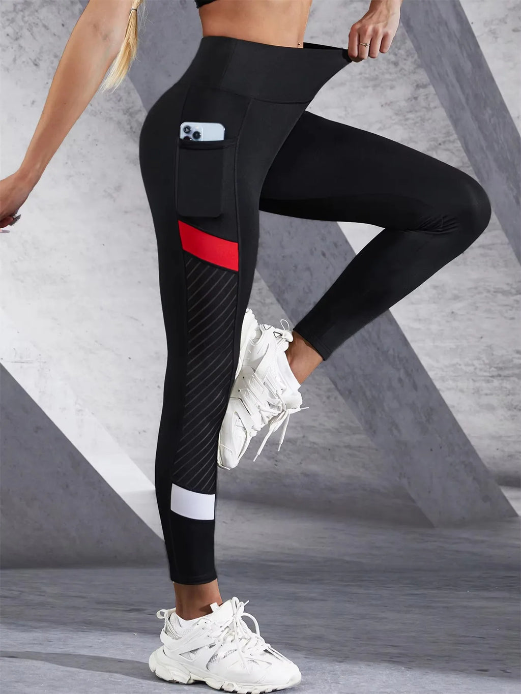 Women's Color Block Mesh High Waist Yoga Leggings