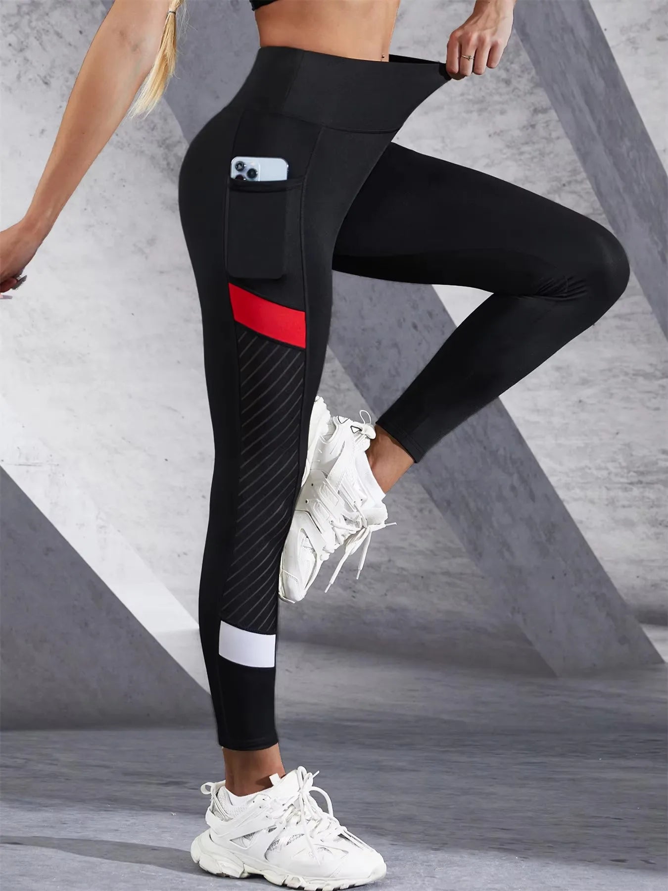 Women's Color Block Mesh High Waist Yoga Leggings