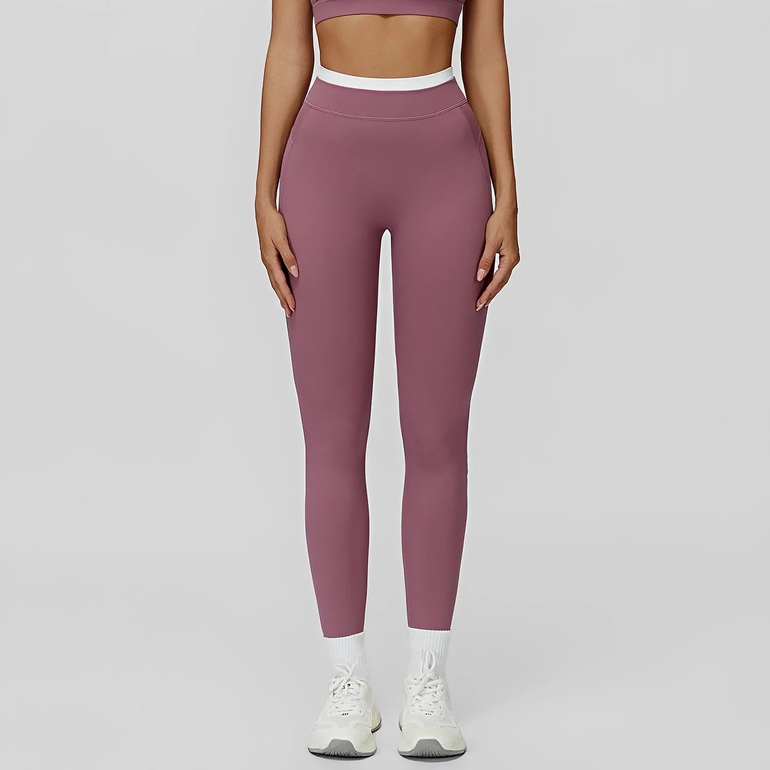 Women's White Top High Waist Fitness Leggings