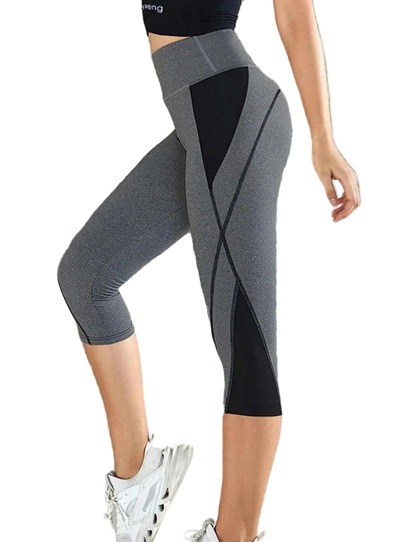 Women's Color Block High Waist Capri Yoga Leggings
