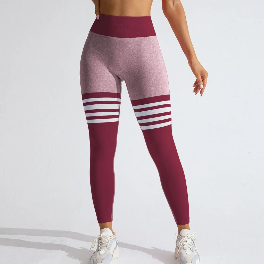 Women's V-Back High Waist Yoga Stripe Leggings
