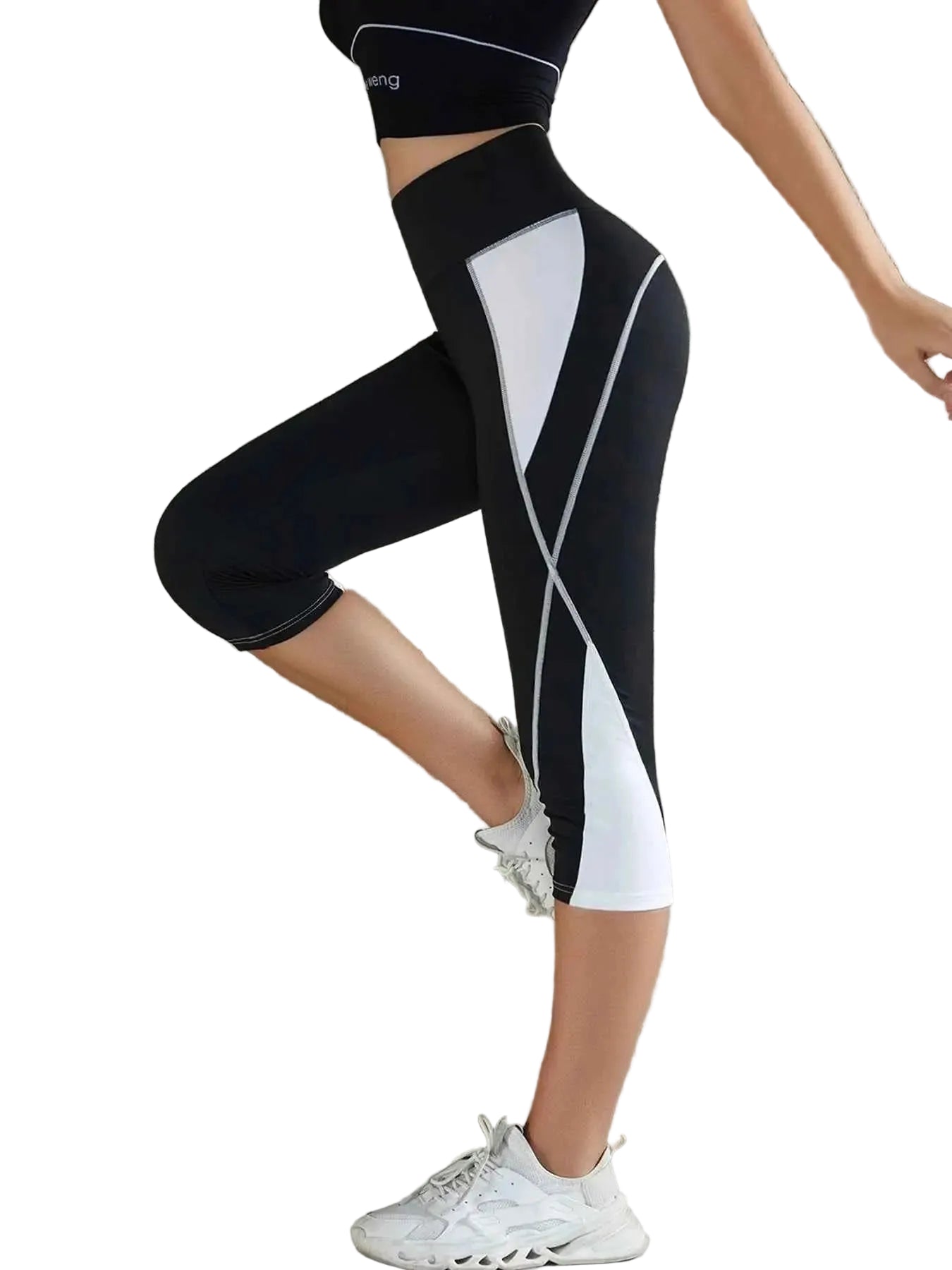 Women's Color Block High Waist Capri Yoga Leggings