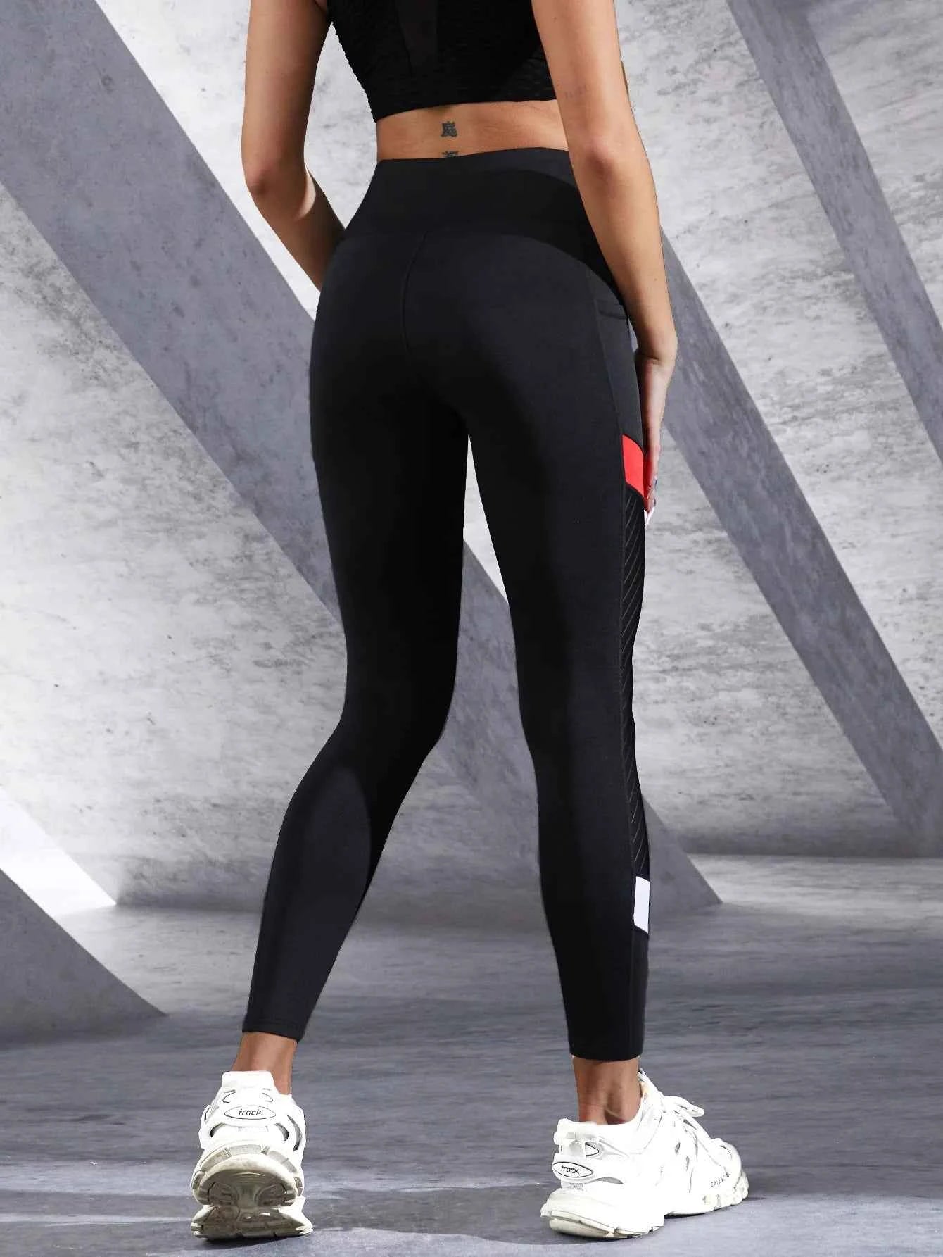 Women's Color Block Mesh High Waist Yoga Leggings