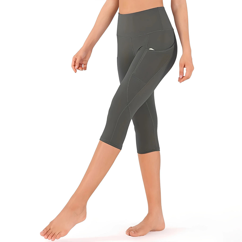 Women's High Waist Capri Side Pocket Yoga Leggings - Stride Leggings